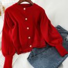 Faux Pearl Button Cardigan Red - One Size