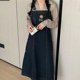 Collared Sweater / Midi A-line Denim Jumper Dress