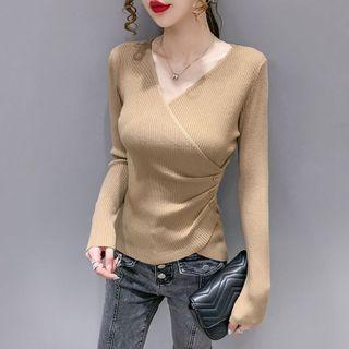V-neck Wrap Long-sleeve Knitted Top