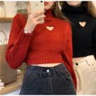 Heart Cutout Turtleneck Knit Crop Top