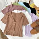 V-neck Button-up Crop T-shirt In 7 Colors