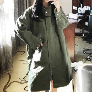 Plain Stand Collar Long Jacket