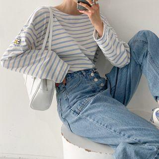 Floral Embroidered Stripe T-shirt