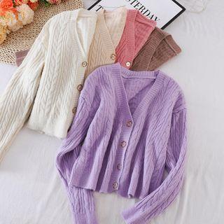 V-neck Plain Cable Knit Jacket