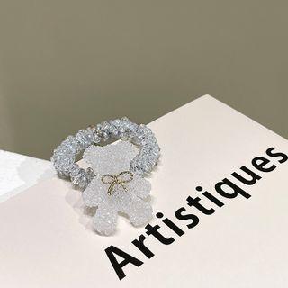 Rhinestone Bear Hair Tie Bear - White & Silver - One Size