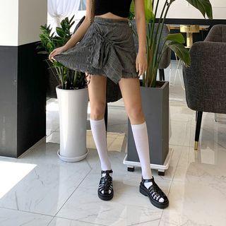 Drawstring-front Textured Mini Skirt