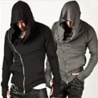 Diagonal Zipped Hooded Top