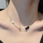 Bead Necklace X727 - 1pc - Silver & Black - One Size