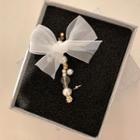 Faux Pearl Bow Earring 1pc - Gold - One Size