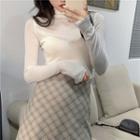Sleeveless Plain Vest / Long-sleeve Plain Top / High-waist Plaid Skirt