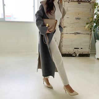 Handmade Shawl-collar Wrap Coat Gray - One Size
