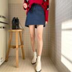 Band-waist Mini A-line Denim Skirt Blue - One Size