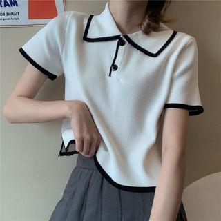 Short-sleeve Polo-neck Top