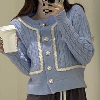 Plain Cable Knit Button Loose Fit Cardigan