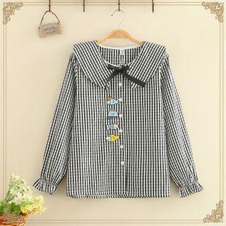Fish Embroidered Check Blouse