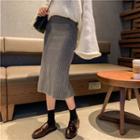 High-waist Slit A-line Knit Skirt