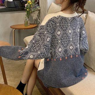 Color-block Jacquard Cable-knit Sweater