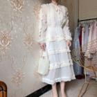 Long-sleeve A-line Midi Tiered Dress