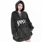 Letter Embroidered Studded Lace Up Hoodie