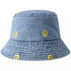 Smiley Embroidered Denim Bucket Hat