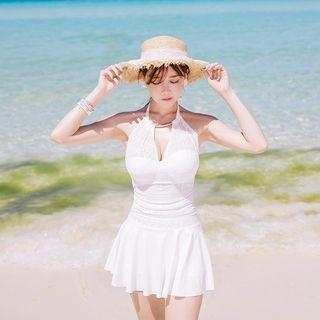 Lace Panel Halter Swimdress