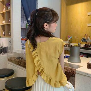 Ruffled Open Tank Top / Plain Wide-leg Shorts