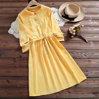 Floral Embroidered Corduroy Long-sleeve A-line Dress