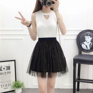 High Waist Mesh A-line Skirt