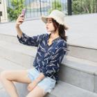 3/4-sleeve Half-placket Patterned Shirt