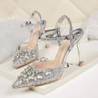 Sequined Pointed Toe Ankle Strap Stiletto-heel Sandals