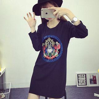 Long-sleeve Embroidered T-shirt Dress