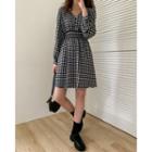 Smocked-waist Checked Dress