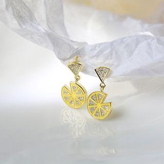 925 Sterling Silver Rhinestone Lemon Dangle Earring