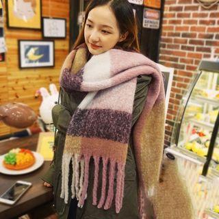 Fringed Color Block Fleece Scarf