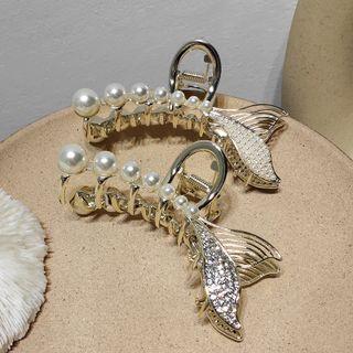 Mermaid Tail Rhinestone Faux Pearl Hair Clamp