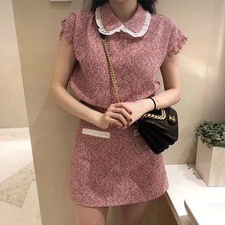 Set: Short-sleeve Collared Top + Mini Skirt