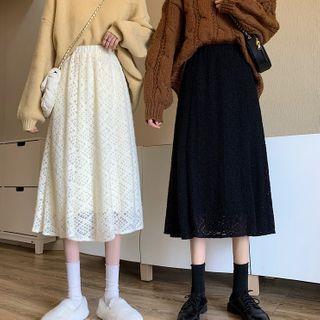 Midi A-line Pointelle Knit Skirt