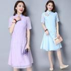 Embroidered Organza Stand-collar Dress