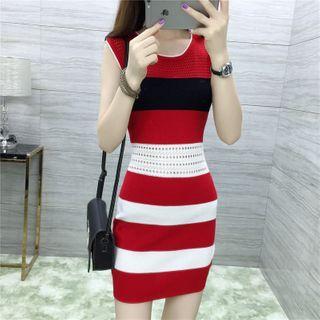 Sleeveless Striped Knit Midi Bodycon Dress