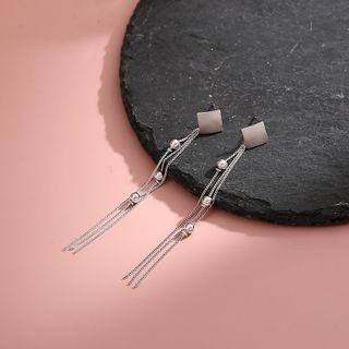 925 Sterling Silver Beaded Fringed Dangle Earring Rhombus - Silver - One Size