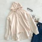 Mock Two-piece Drawcord Long-sleeve Hooded Top Almond - One Size