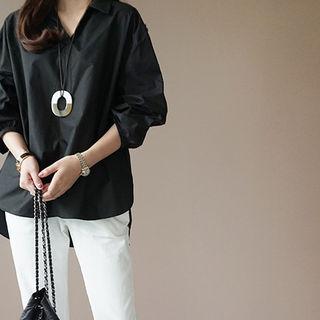 Open-placket Balloon-sleeve Shirt