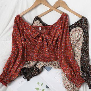 Bow Floral Cropped Blouse