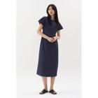 Round-neck Long Denim Dress Dark Blue - One Size