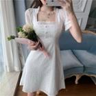 Short-sleeve Square-neck Eyelet Mini A-line Dress