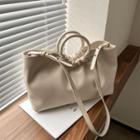 Round Top Handle Faux Leather Crossbody Tote Bag