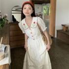 Short-sleeve Peter Pan Collar Embroidered Panel Lace Dress Almond - One Size
