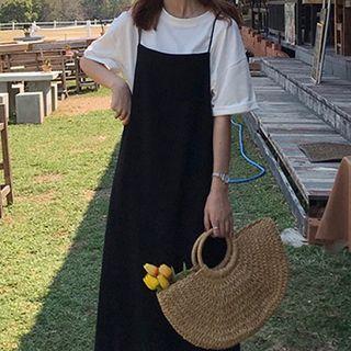 Spaghetti-strap Midi Dress Black - One Size