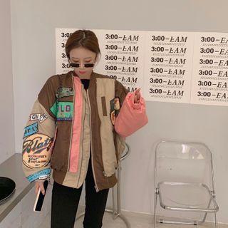 Color-block Printed Zip Jacket As Shown In Figure - One Size