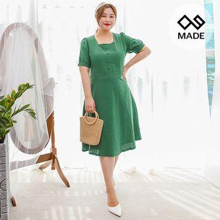 Plus Size Squareneck Puff-sleeve A-line Dress